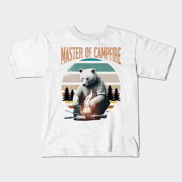 Master of Campfire. Funny Camping Quote. Campfire and Bear Kids T-Shirt by ElenaDro